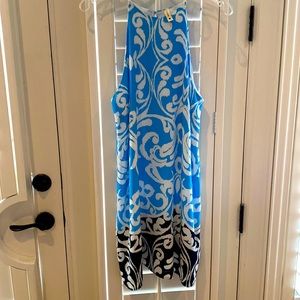 High neck blue and white short dress